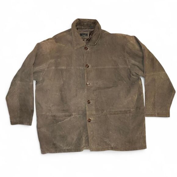 Men’s 2X Brown Leather Jacket Personal Choice Button Front Coat Quilted Lining - Picture 1 of 6